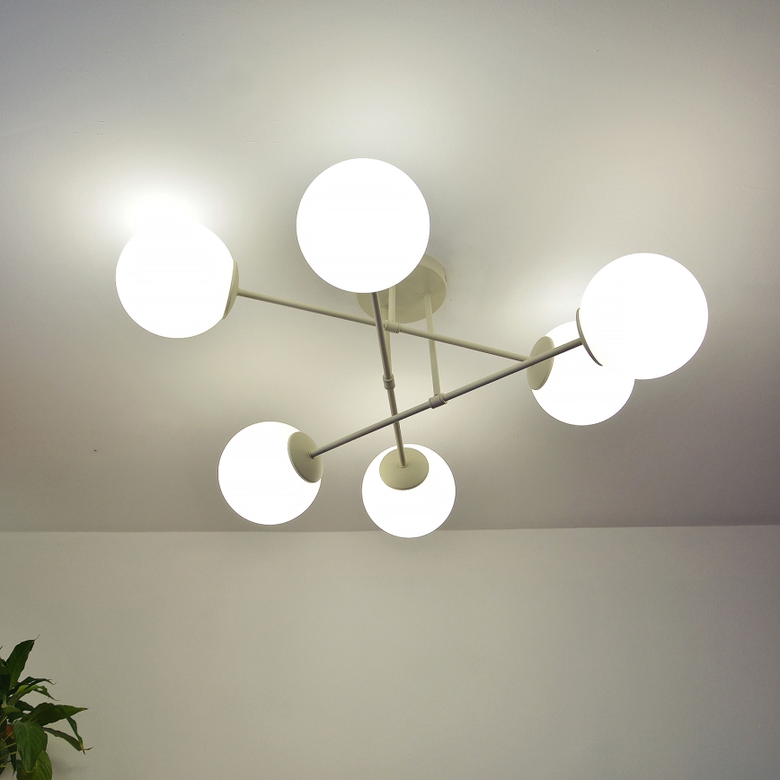 Candeeiro de tecto de montagem à superfície MOON 6xE27/15W/230V cor creme