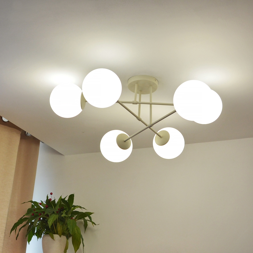 Candeeiro de tecto de montagem à superfície MOON 6xE27/15W/230V cor creme