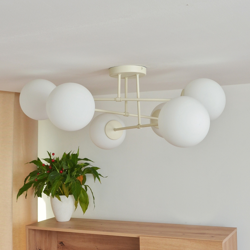 Candeeiro de tecto de montagem à superfície MOON 6xE27/15W/230V cor creme