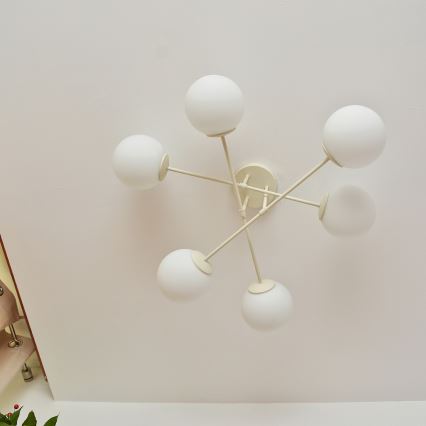 Candeeiro de tecto de montagem à superfície MOON 6xE27/15W/230V cor creme