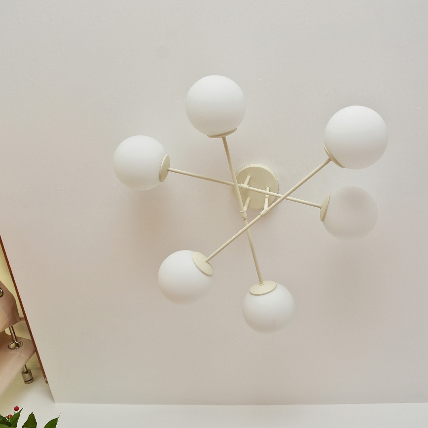 Candeeiro de tecto de montagem à superfície MOON 6xE27/15W/230V cor creme