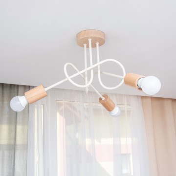 Candeeiro de tecto de montagem aparente OXFORD 3xE27/15W/230V pinho/creme