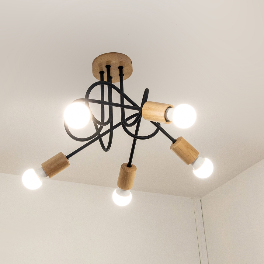 Candeeiro de tecto de montagem superficial OXFORD 5xE27/15W/230V pinho/preto