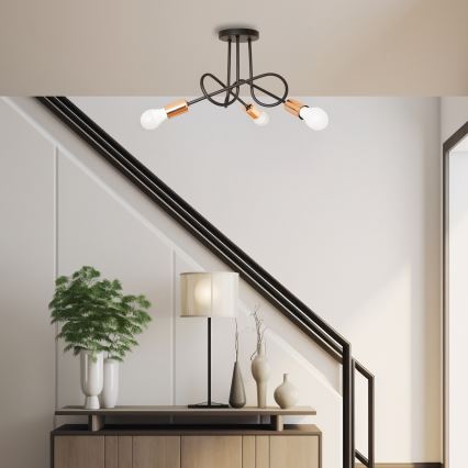 Candeeiro de tecto de superfície LED OXFORD 3xE27/15W/230V preto