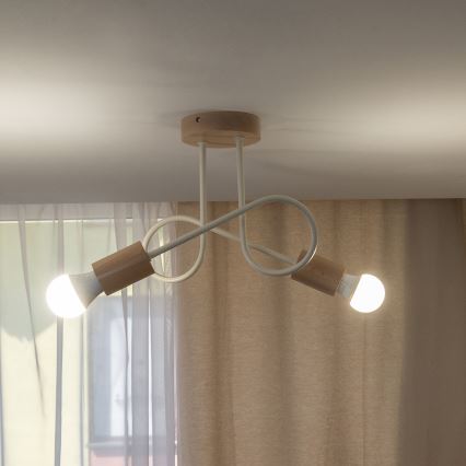 Candeeiro de tecto de superfície OXFORD 2xE27/15W/230V pinho/creme