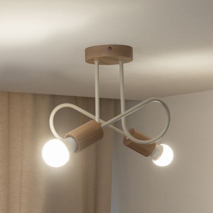 Candeeiro de tecto de superfície OXFORD 2xE27/15W/230V pinho/creme