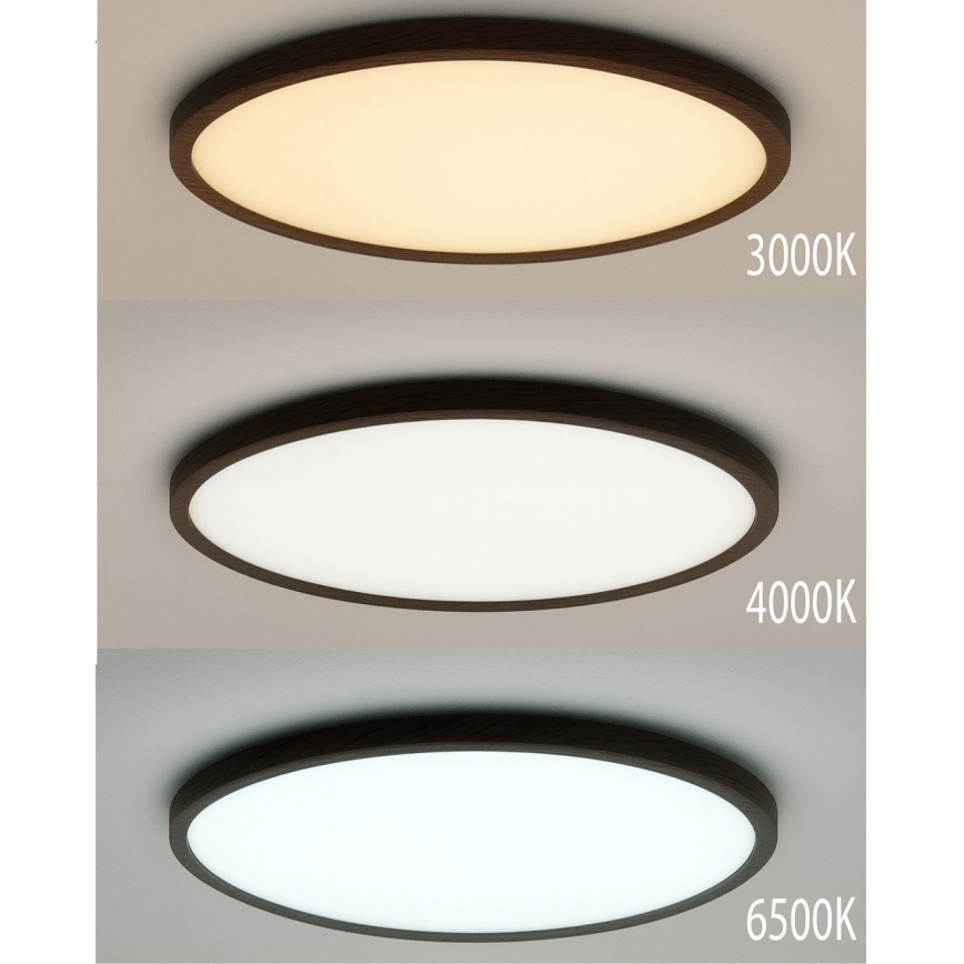Candeeiro de tecto LED/24W/230V 3000/4000/6500K Ø 30 cm castanho