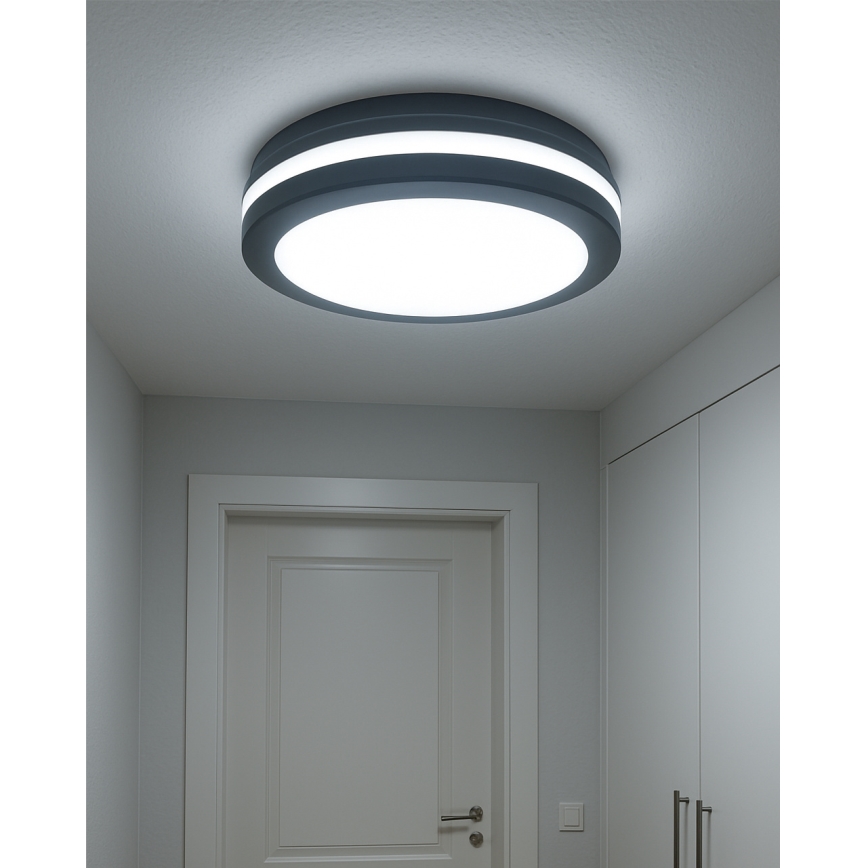 Candeeiro de tecto LED com sensor de movimento LED/20W/230V 3000/4000/6500K Ø 230 cm IP54 antracite