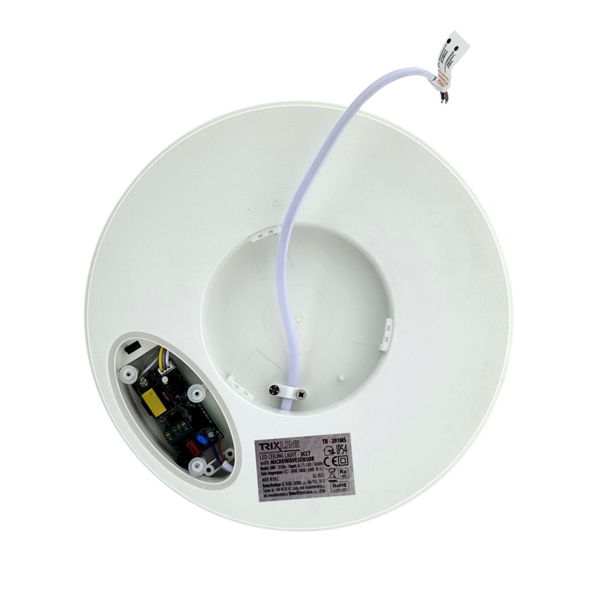 Candeeiro de teto LED com sensor de movimento LED/20W/230V 3000/4000/6500K Ø 230 cm IP54 cinzento