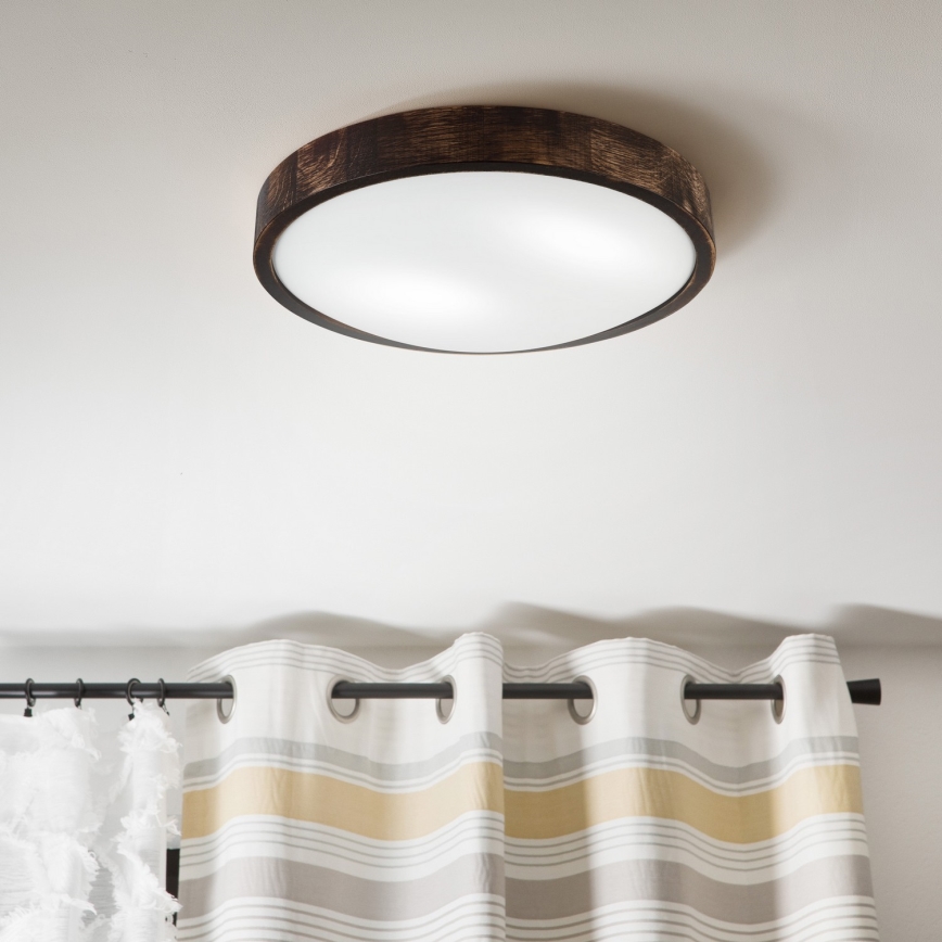 Candeeiro de tecto OAK SLIM 2xE27/15W/230V Ø 37 cm carvalho/castanho escuro