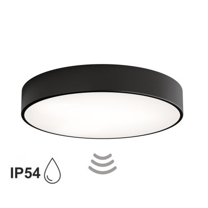 Candeeiro de tecto para casa de banho com sensor CLEO, 4xE27/24W/230V, Ø 50 cm, IP54, preto