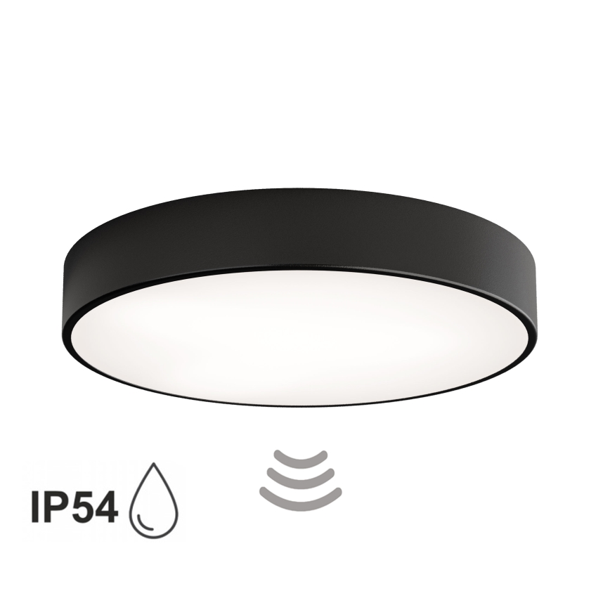 Candeeiro de tecto para casa de banho com sensor CLEO, 4xE27/24W/230V, Ø 50 cm, IP54, preto