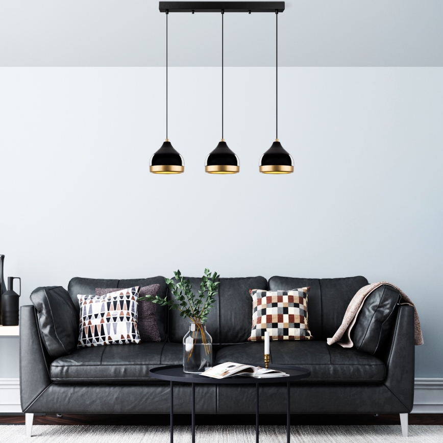 Candeeiro de tecto YILDO 3xE27/40W/230V preto/dourado