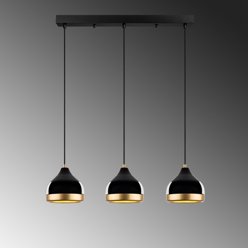 Candeeiro de tecto YILDO 3xE27/40W/230V preto/dourado