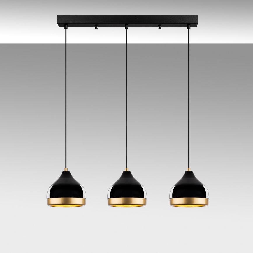 Candeeiro de tecto YILDO 3xE27/40W/230V preto/dourado
