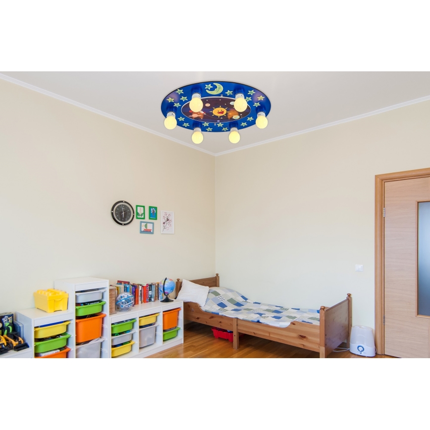 Candeeiro de teto infantil LUCCA 6xE27/24W/230V azul
