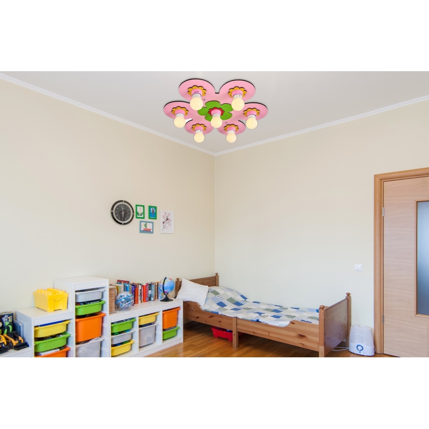 Candeeiro de teto infantil LUCCA 7xE27/24W/230V rosa