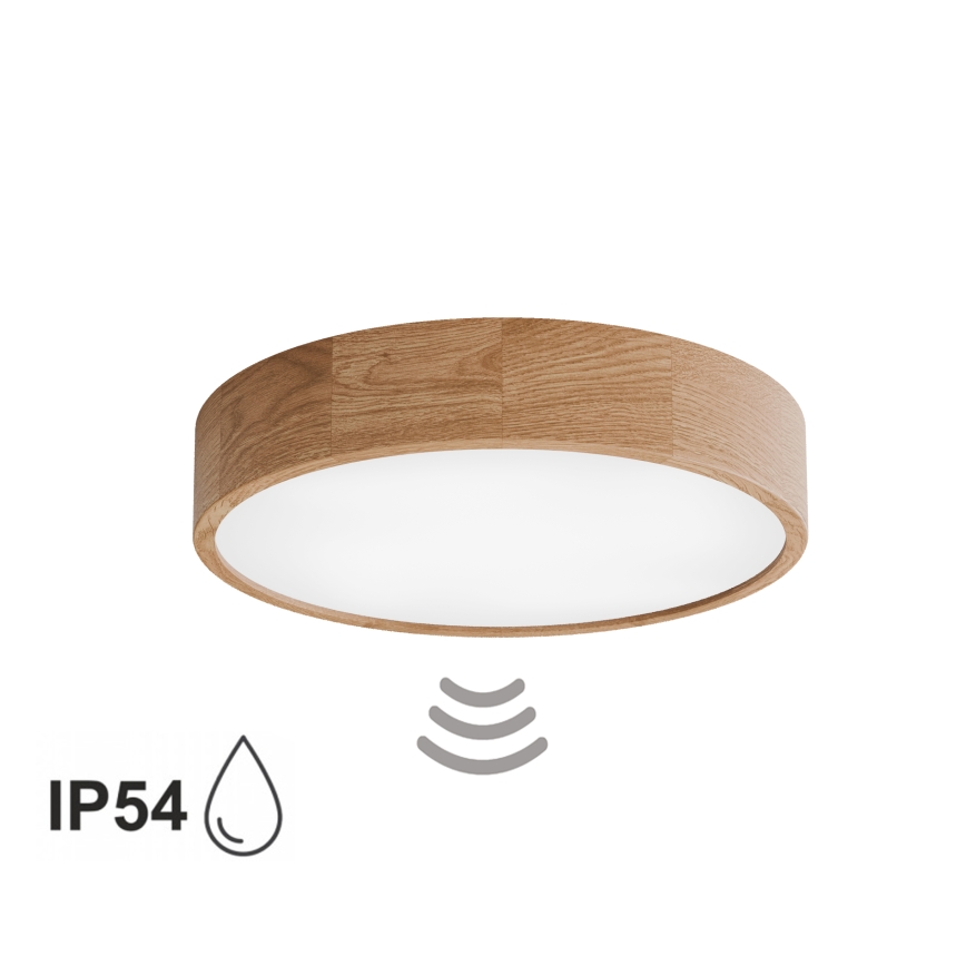 Candeeiro de teto para casa de banho com sensor CLEO, 4xE27/24W/230V, Ø 47,5 cm, IP54, carvalho
