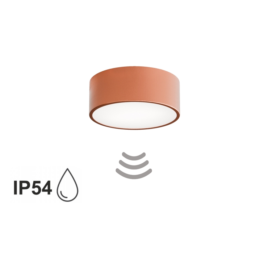Candeeiro de teto para casa de banho com sensor CLEO — 1x E27, 24W, 230V, Ø 20 cm, IP54, acabamento cobre