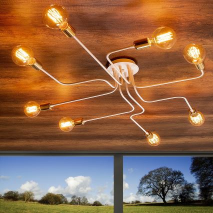 Candeeiro de teto TRUVA 8xE27/40W/230V branco/dourado