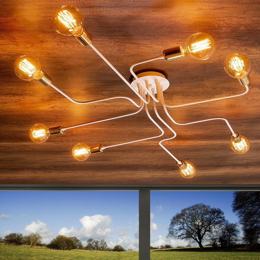 Candeeiro de teto TRUVA 8xE27/40W/230V branco/dourado