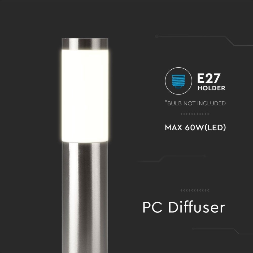 Candeeiro exterior 1xE27/60W/230V IP44 110cm mate cromado