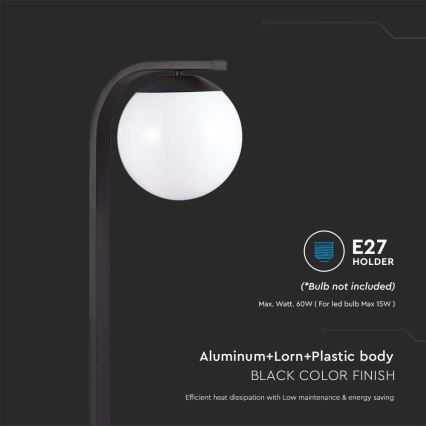 Candeeiro exterior 1xE27/60W/230V IP44 preto