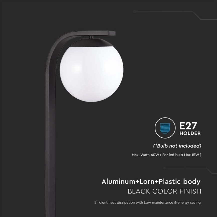 Candeeiro exterior 1xE27/60W/230V IP44 preto