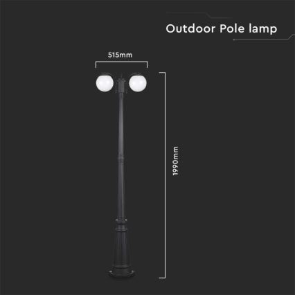 Candeeiro exterior 2xE27/60W/230V IP44 199 cm preto