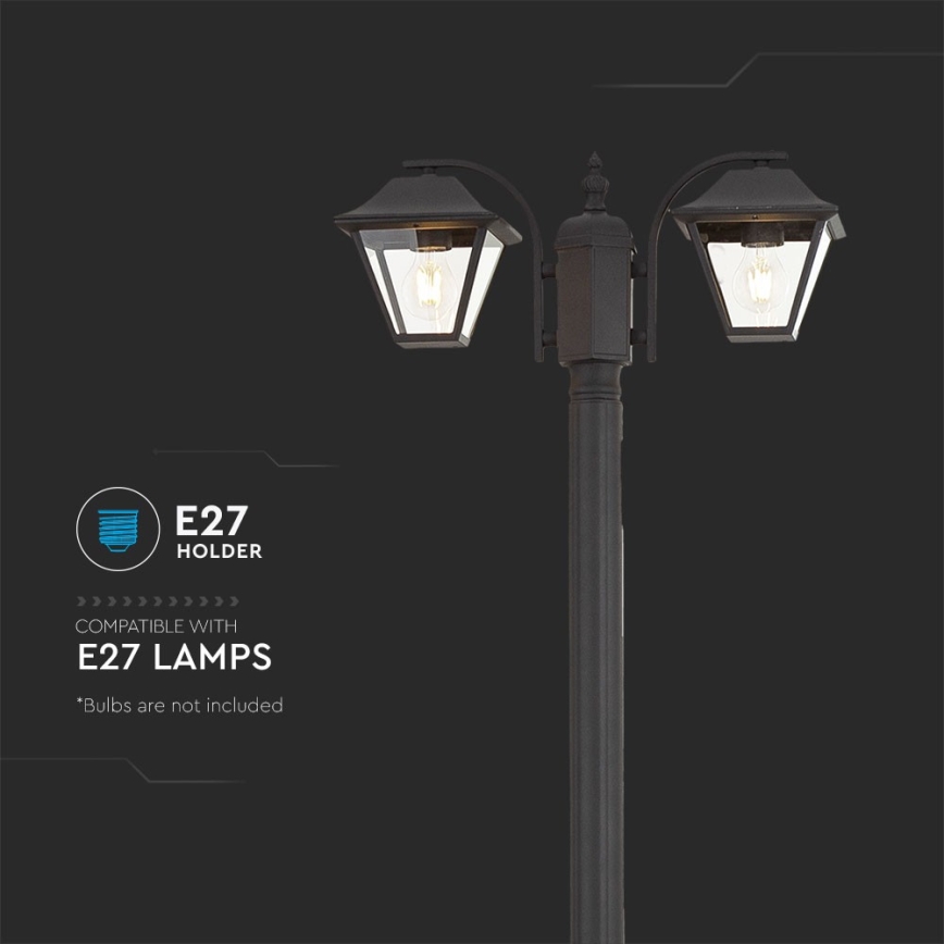 Candeeiro exterior 2xE27/60W/230V IP44 232 cm preto