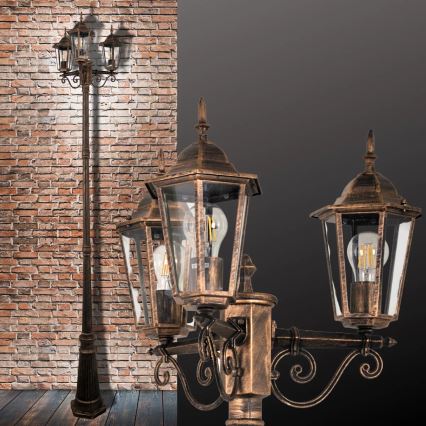 Candeeiro exterior 3xE27/20W/230V IP43 2,58 m pátina
