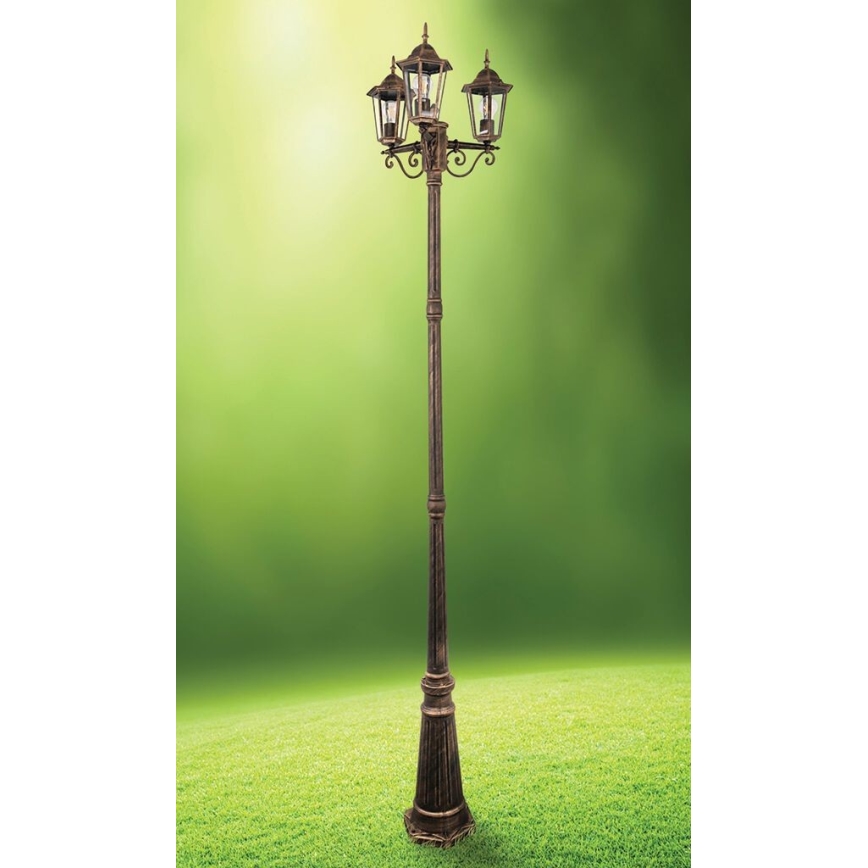 Candeeiro exterior 3xE27/20W/230V IP43 2,58 m pátina