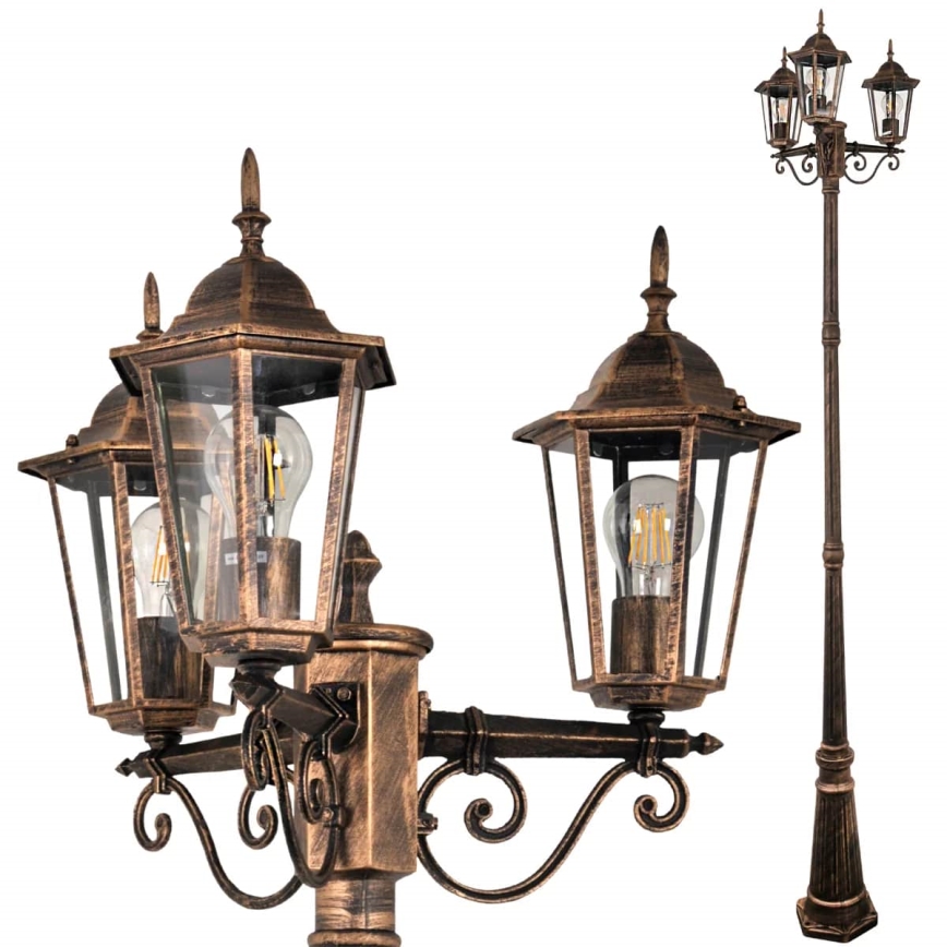 Candeeiro exterior 3xE27/20W/230V IP43 2,58 m pátina