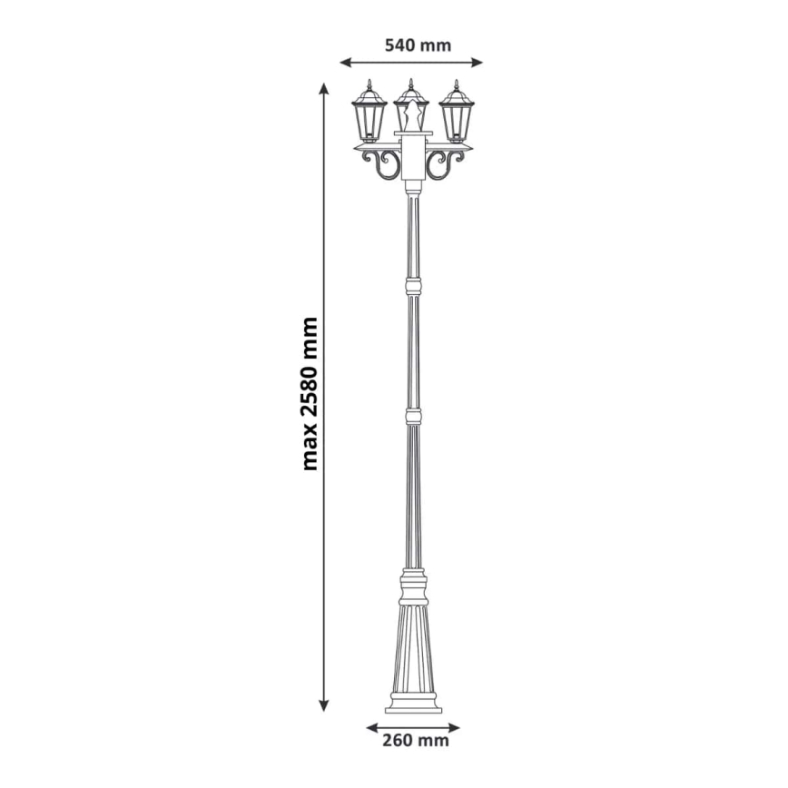 Candeeiro exterior 3xE27/20W/230V IP43 2,58 m pátina