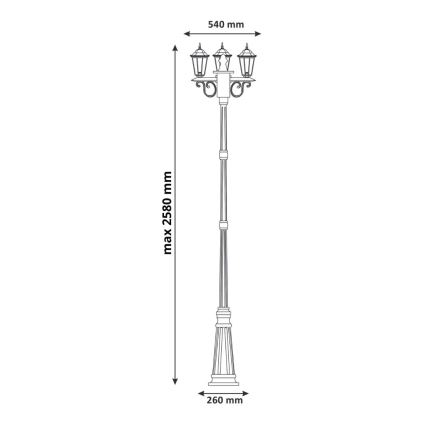 Candeeiro exterior 3xE27/20W/230V IP43 2,58 m preto