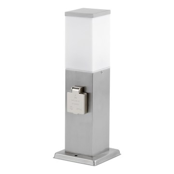 Candeeiro exterior com 2 tomadas SCHUKO 1xE27/20W/230V cromado mate IP44