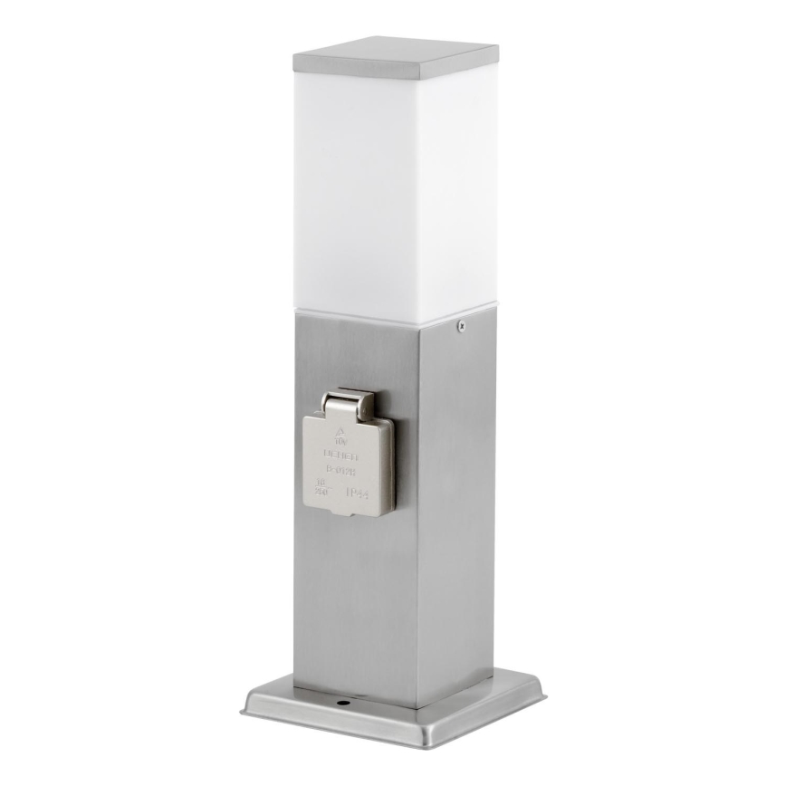 Candeeiro exterior com 2 tomadas SCHUKO 1xE27/20W/230V cromado mate IP44