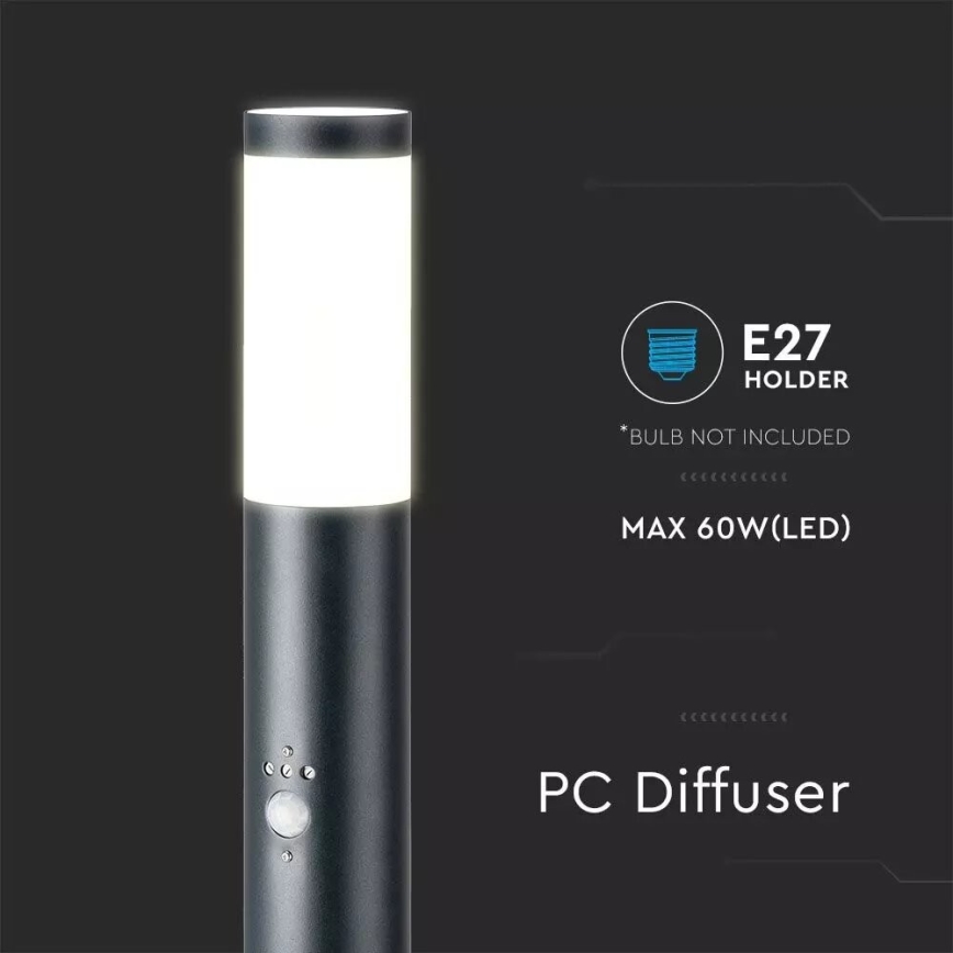 Candeeiro exterior com sensor 1xE27/60W/230V IP44 110cm antracite