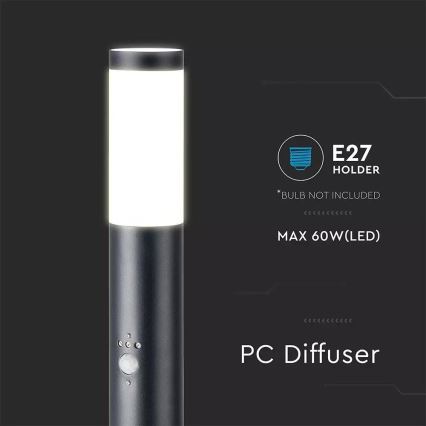 Candeeiro exterior com sensor 1xE27/60W/230V IP44 110cm preto