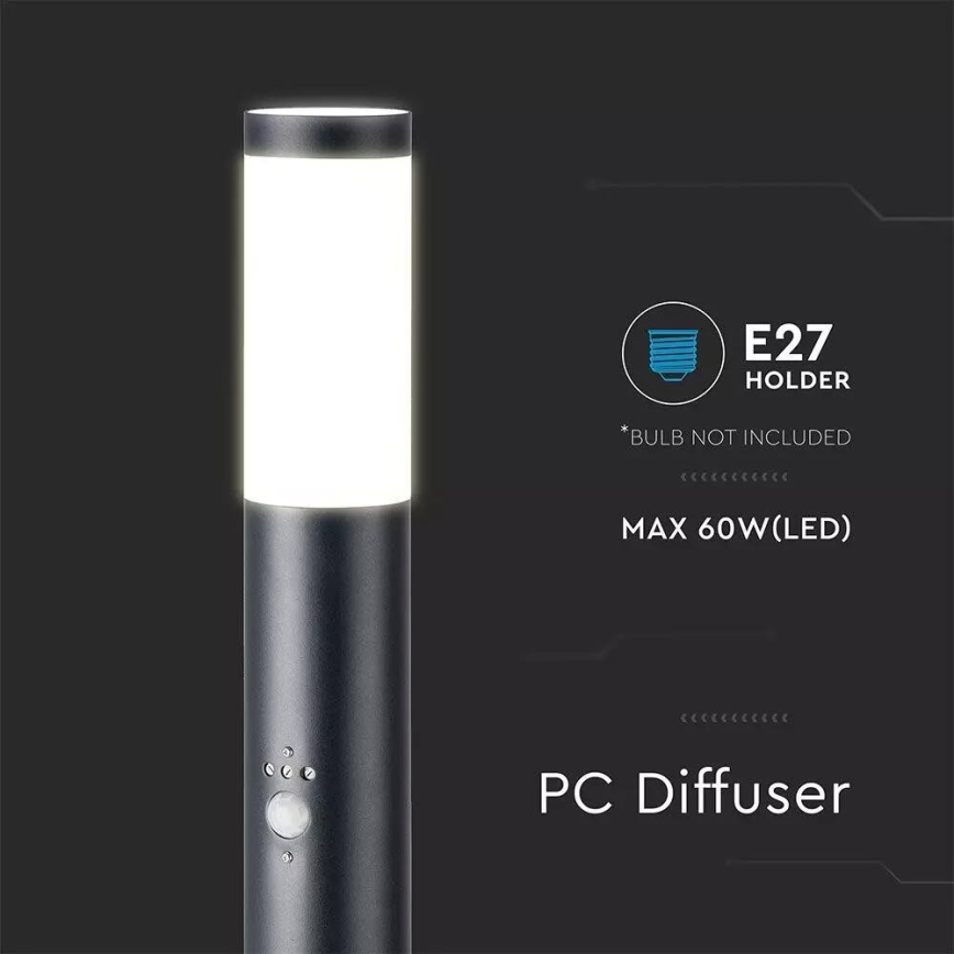 Candeeiro exterior com sensor 1xE27/60W/230V IP44 110cm preto
