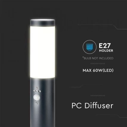 Candeeiro exterior com sensor 1xE27/60W/230V IP44 45cm antracite