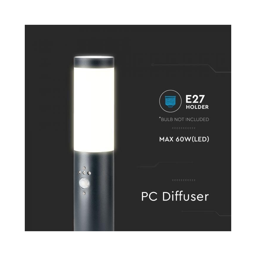 Candeeiro exterior com sensor 1xE27/60W/230V IP44 45cm antracite