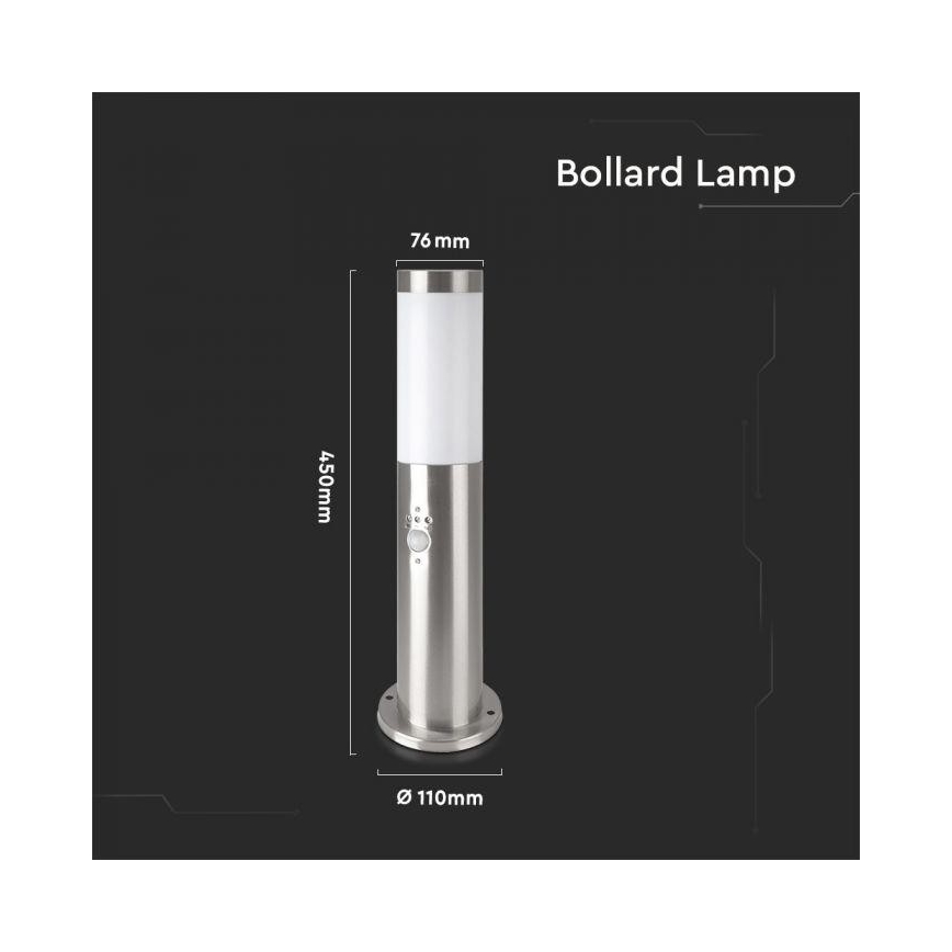 Candeeiro exterior com sensor 1xE27/60W/230V IP44 45cm mate cromado