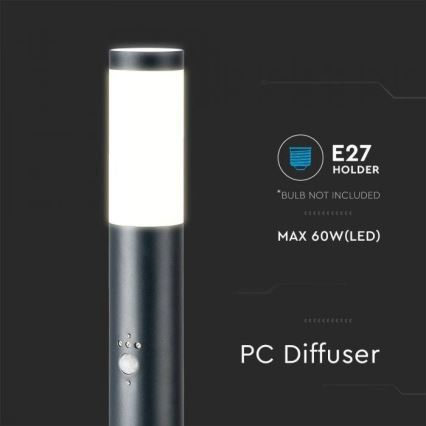 Candeeiro exterior com sensor 1xE27/60W/230V IP44 80cm antracite