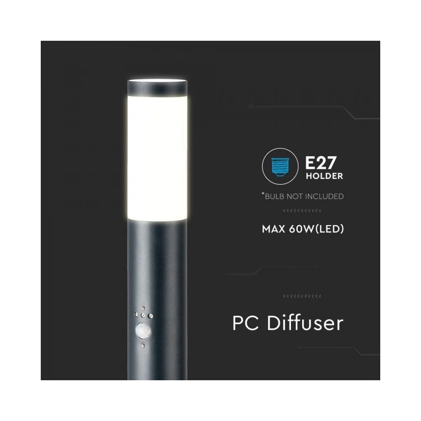 Candeeiro exterior com sensor 1xE27/60W/230V IP44 80cm antracite