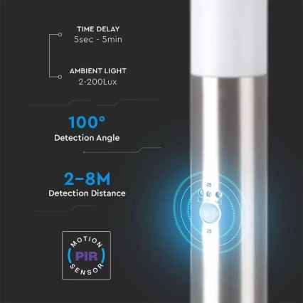 Candeeiro exterior com sensor 1xE27/60W/230V IP44 80cm mate cromado