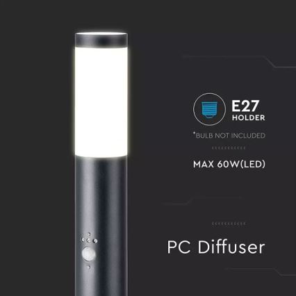 Candeeiro exterior com sensor 1xE27/60W/230V IP44 80cm preto