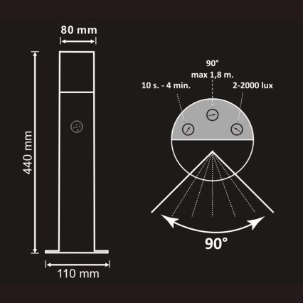 Candeeiro exterior com sensor DALLAS 1xE27/12W/230V IP44 grafite