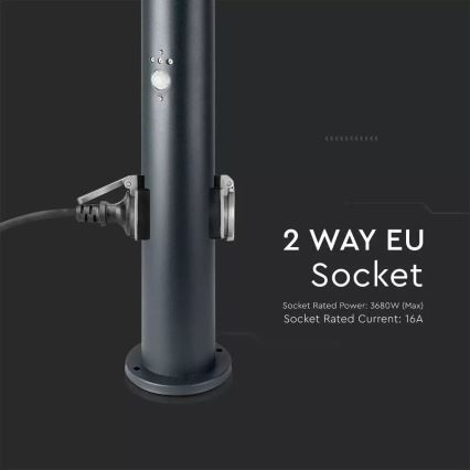Candeeiro exterior com sensor e 2 tomadas SCHUKO 1xE27/60W/230V IP44 60cm antracite