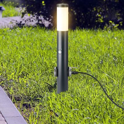 Candeeiro exterior com sensor e 2 tomadas SCHUKO 1xE27/60W/230V IP44 60cm antracite